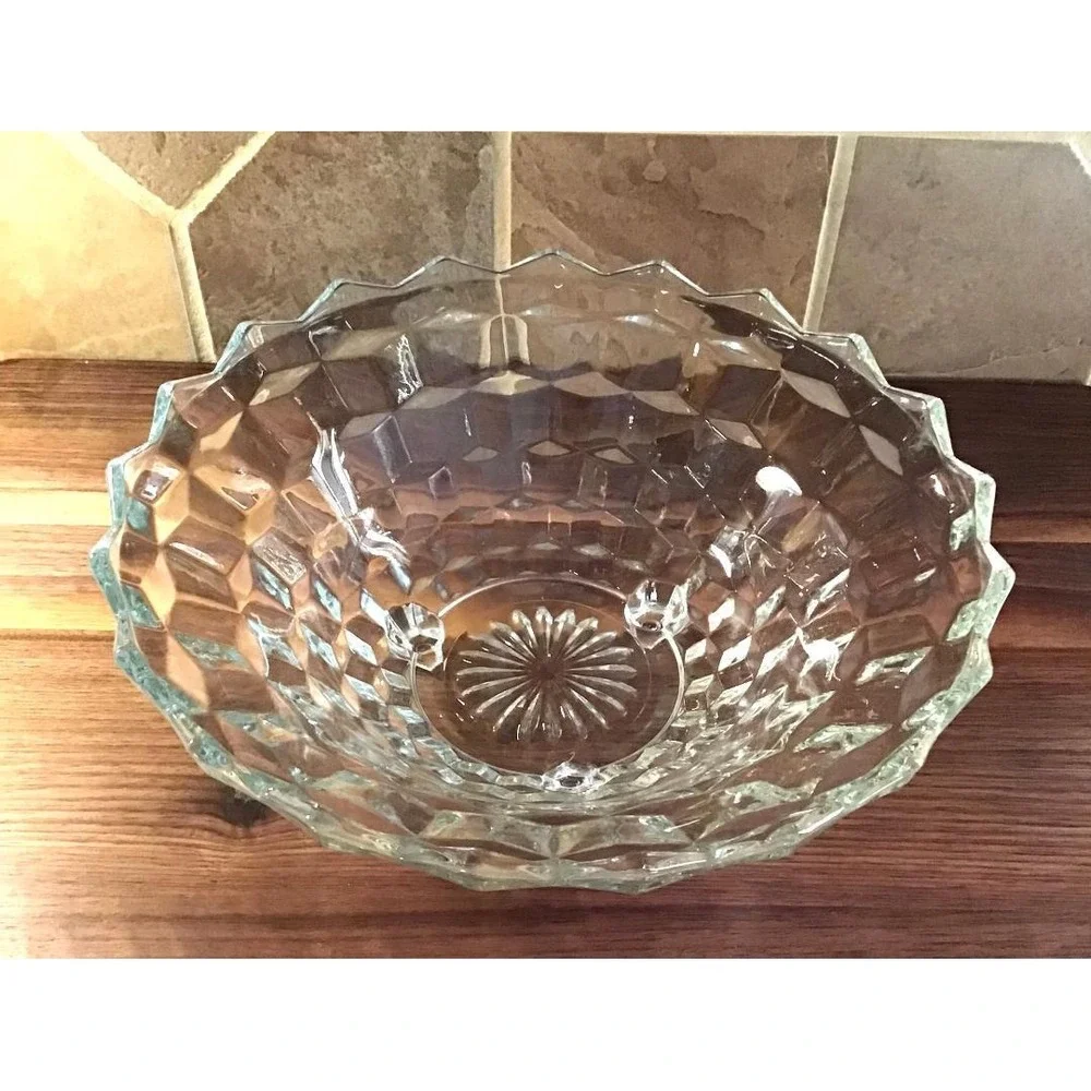 VTG Indiana Glass Whitehall‎ Pattern Cubist Glass Footed Bowl Sawtooth 10